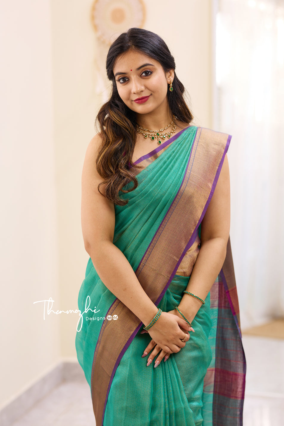 Hridaya Dark Green Maheshwari Tissue Silk Handloom Cotton Saree