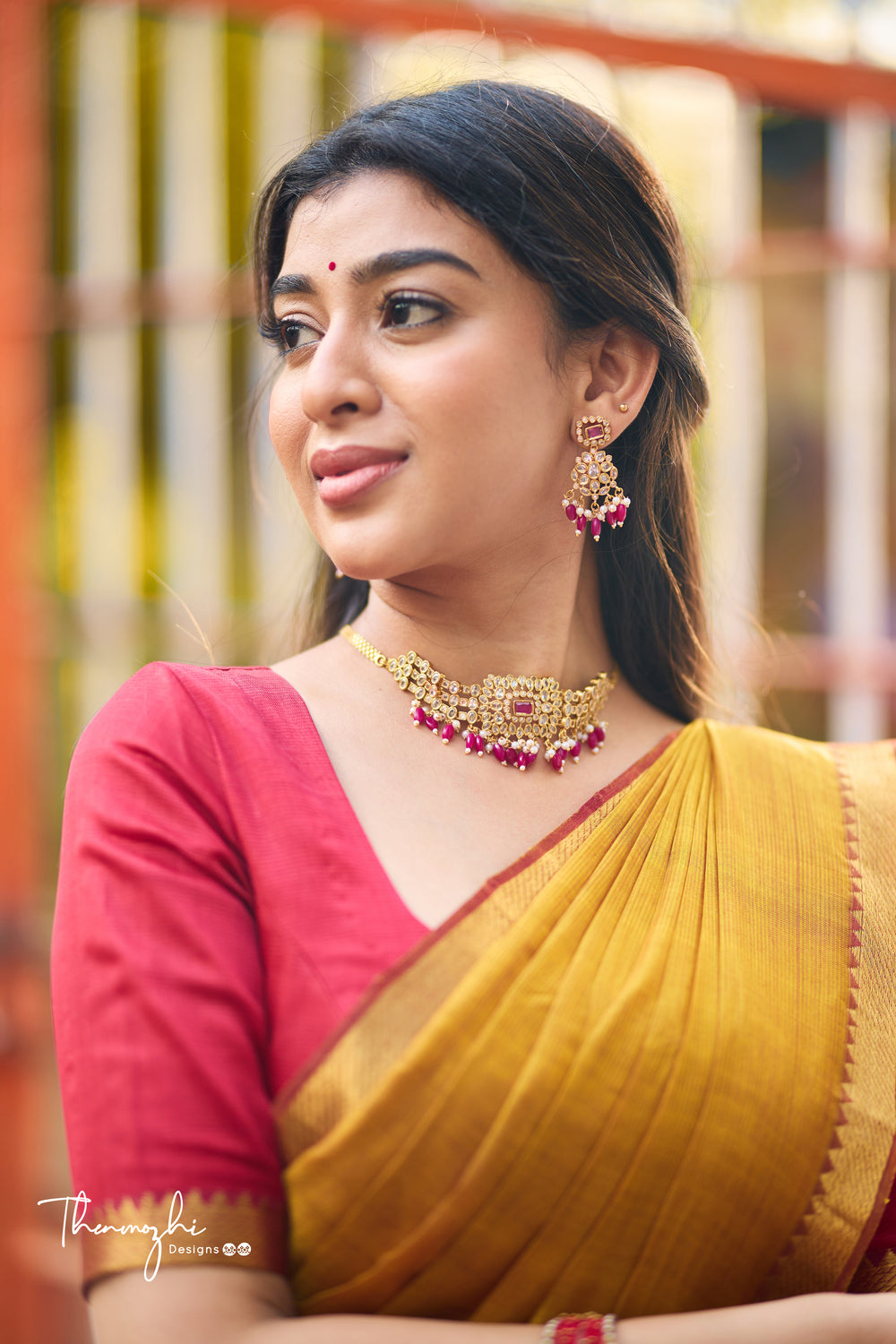 Yellow and Red Handwoven Mangalagiri Semi Silk Cotton Saree