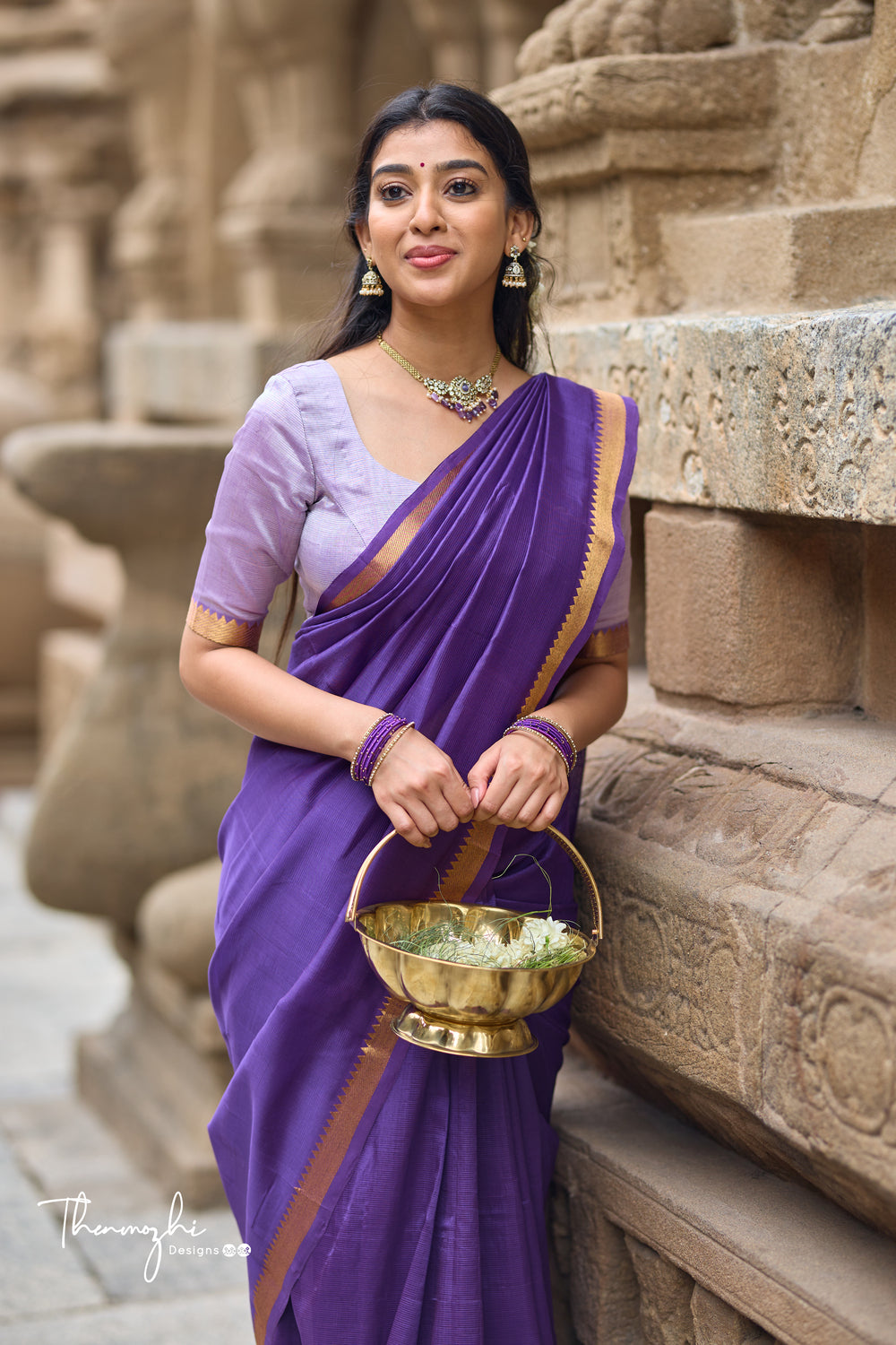 Purple and Lilac Handwoven Mangalagiri Semi Silk Cotton Saree