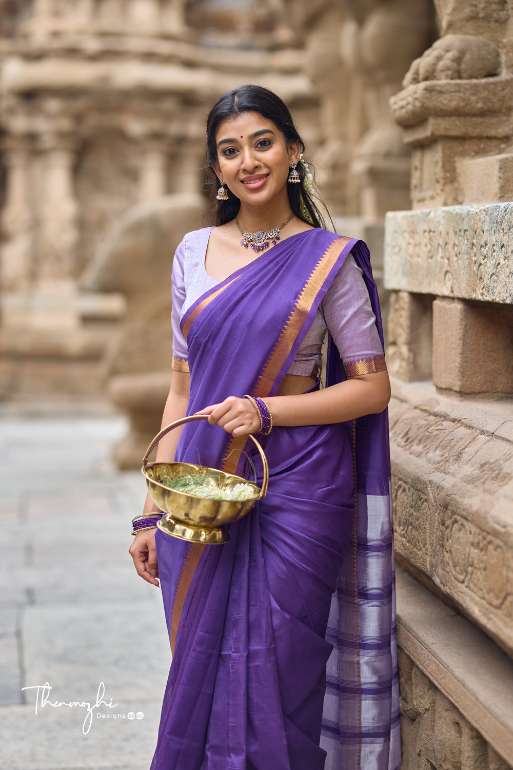 Purple and Lilac Handwoven Mangalagiri Semi Silk Cotton Saree