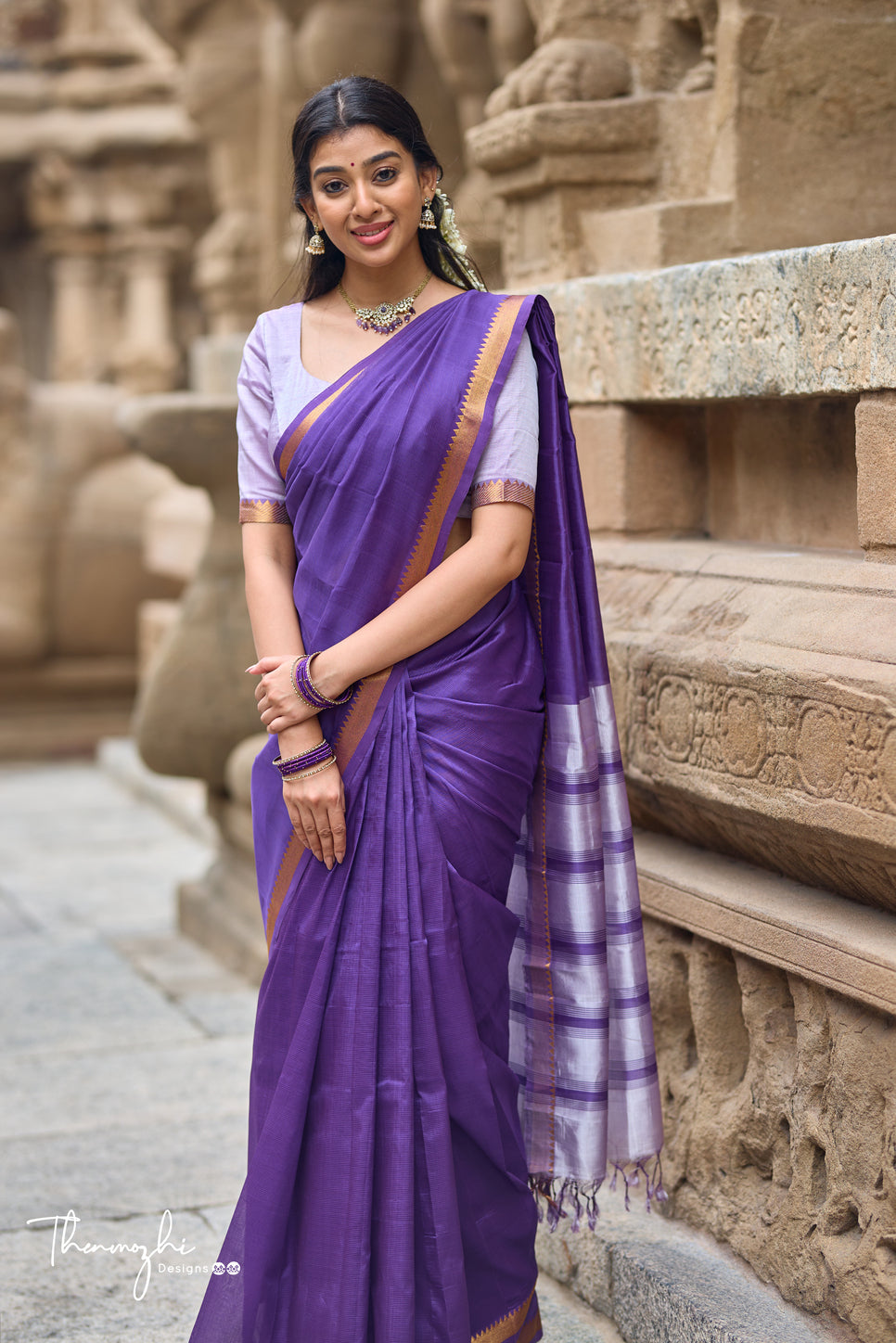 Purple and Lilac Handwoven Mangalagiri Semi Silk Cotton Saree