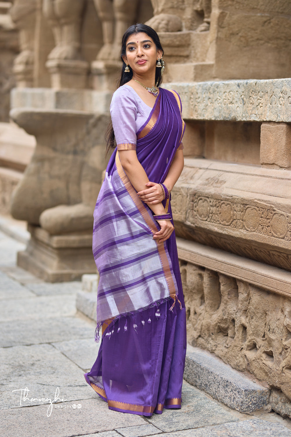 Purple and Lilac Handwoven Mangalagiri Semi Silk Cotton Saree