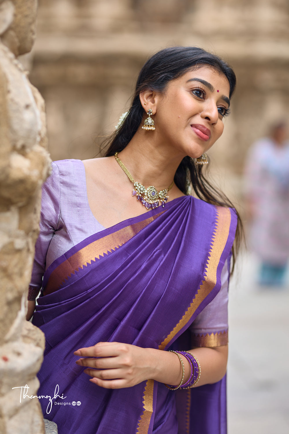 Purple and Lilac Handwoven Mangalagiri Semi Silk Cotton Saree