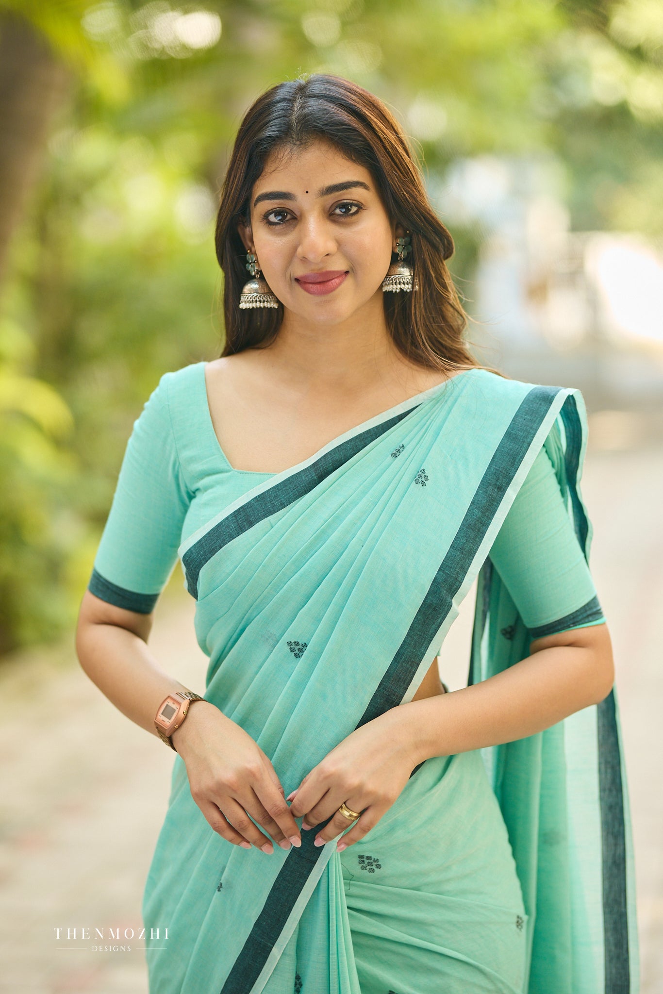 Dark Turquoise Bengal Cotton Saree