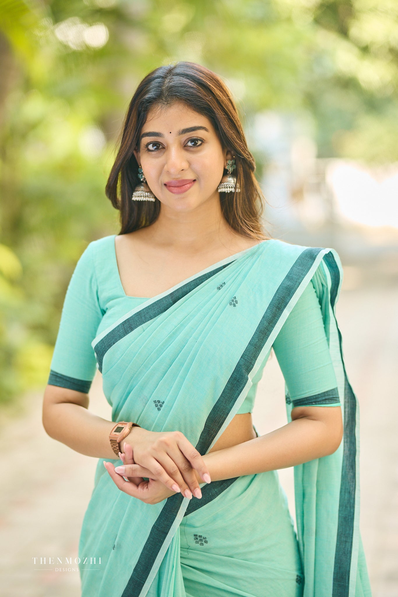 Dark Turquoise Bengal Cotton Saree