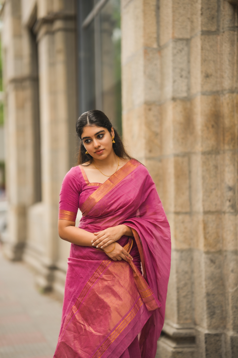 Ramya Ranganathan Pink - Mangalagiri Cotton Saree with Nizam Border