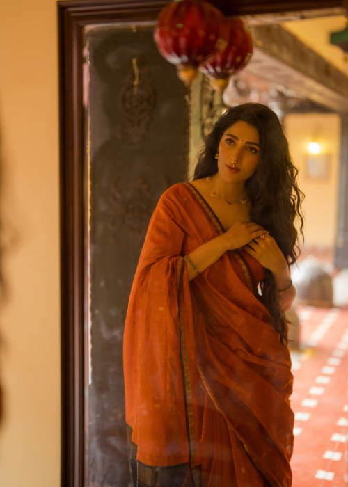 Ethnic Orange Maheshwari Silk Cotton Handloom Saree