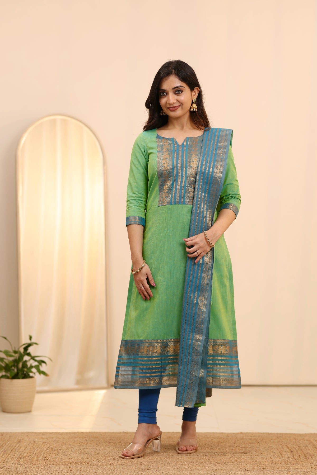Meadow Teal Chettinad kurti and dupatta