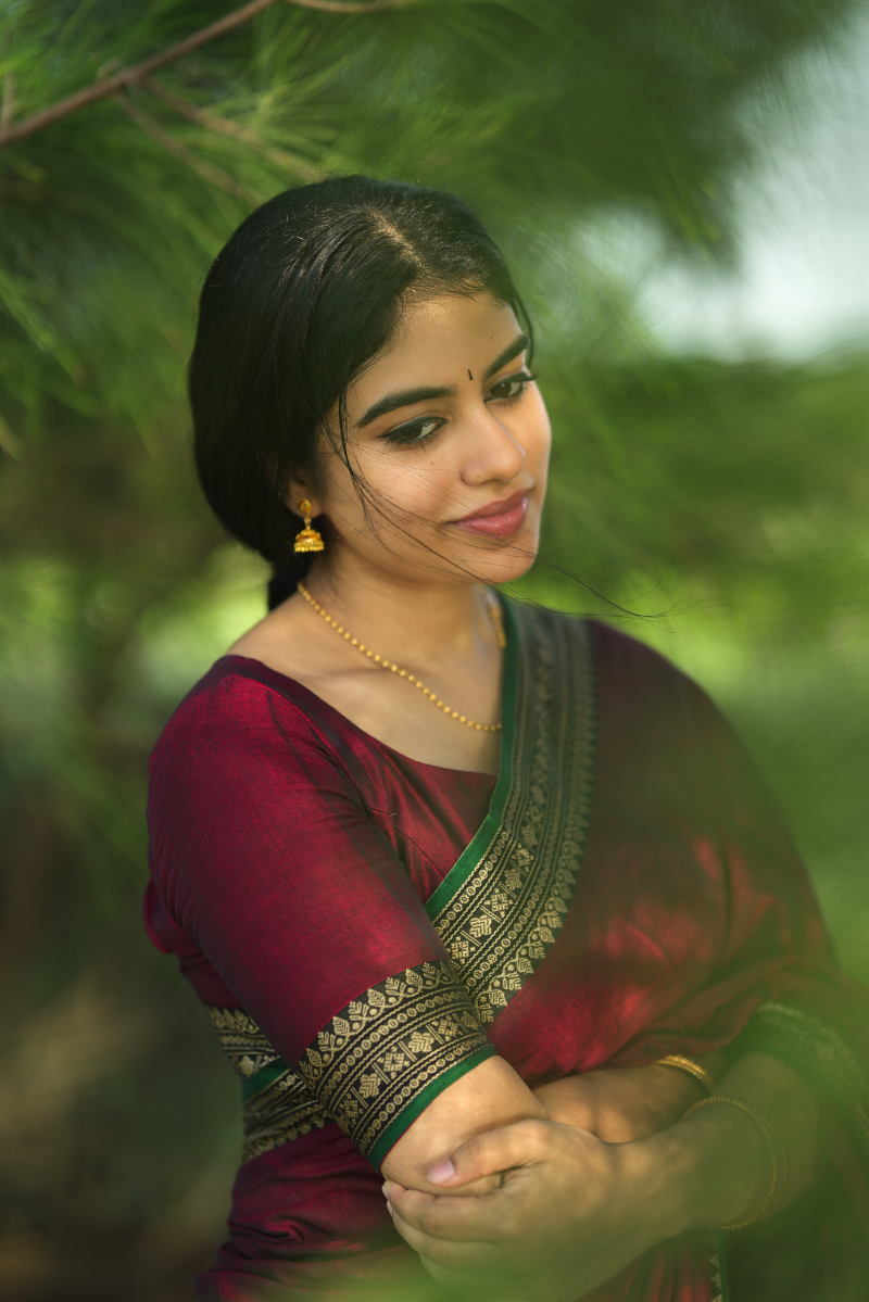 Ramya Maroon & Green Narayanpet Saree