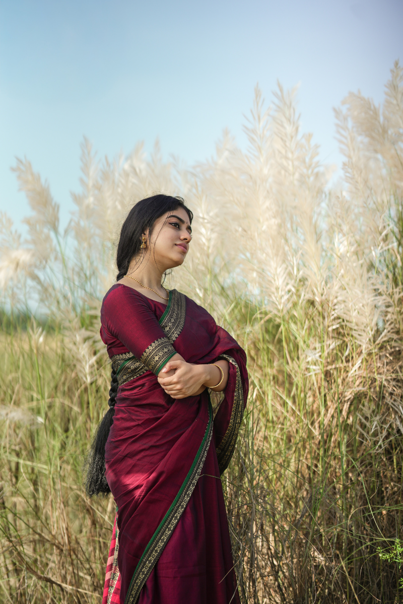 Ramya Maroon & Green Narayanpet Saree