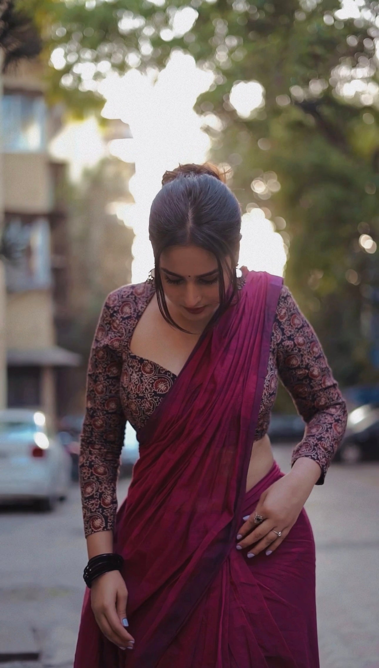 Ayeshaa khan (Fantasy) - Dark Pink Mangalagiri Plain Cotton Saree