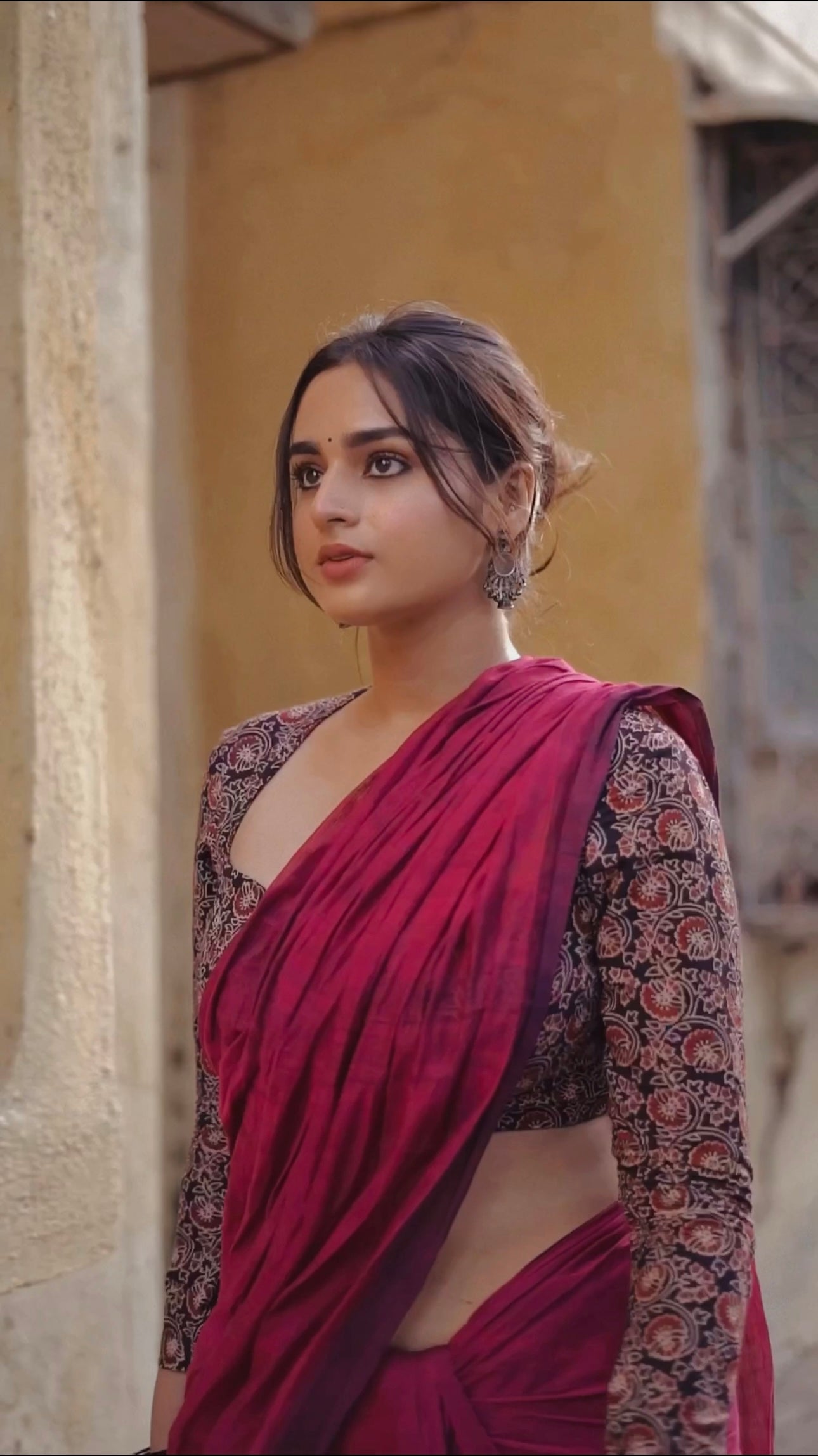 Ayeshaa khan (Fantasy) - Dark Pink Mangalagiri Plain Cotton Saree