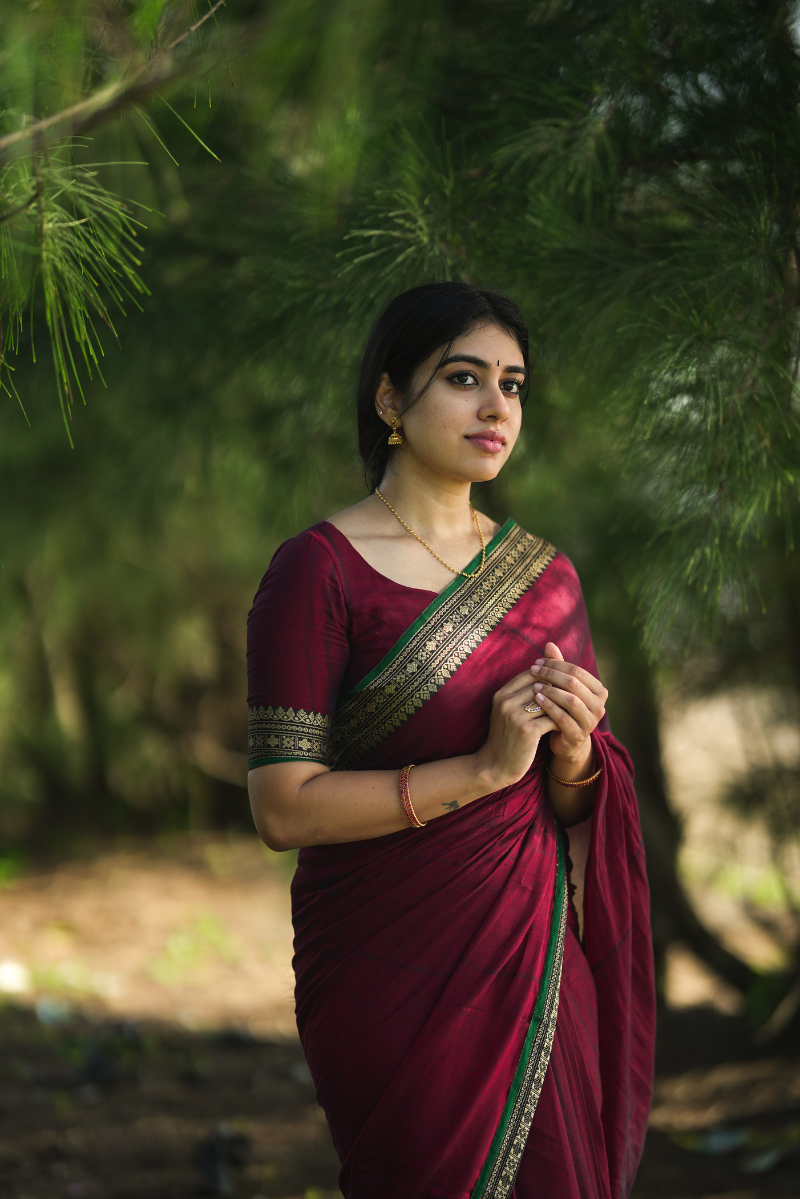 Ramya Maroon & Green Narayanpet Saree