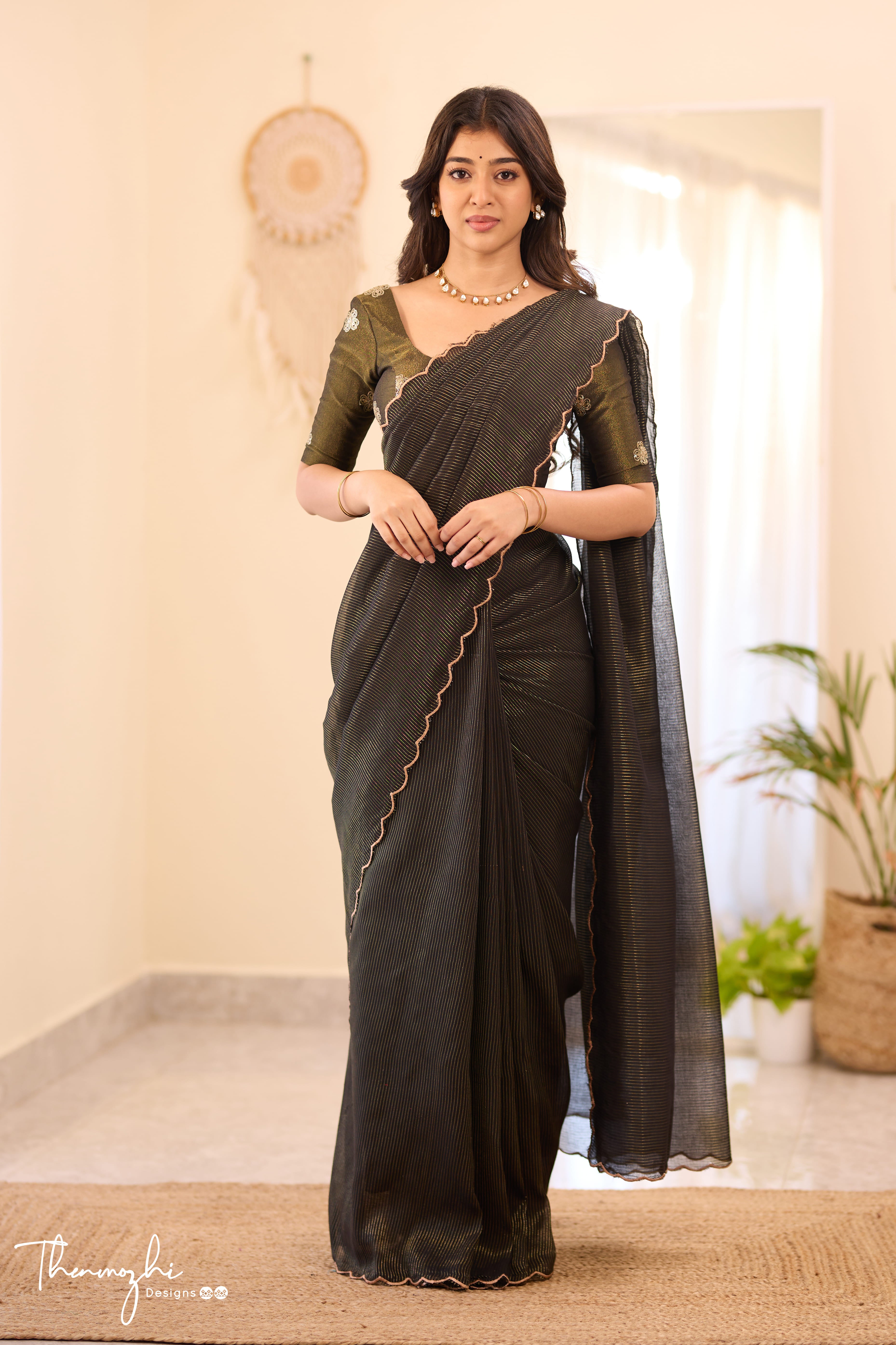 Black Striped Mul Cotton Saree