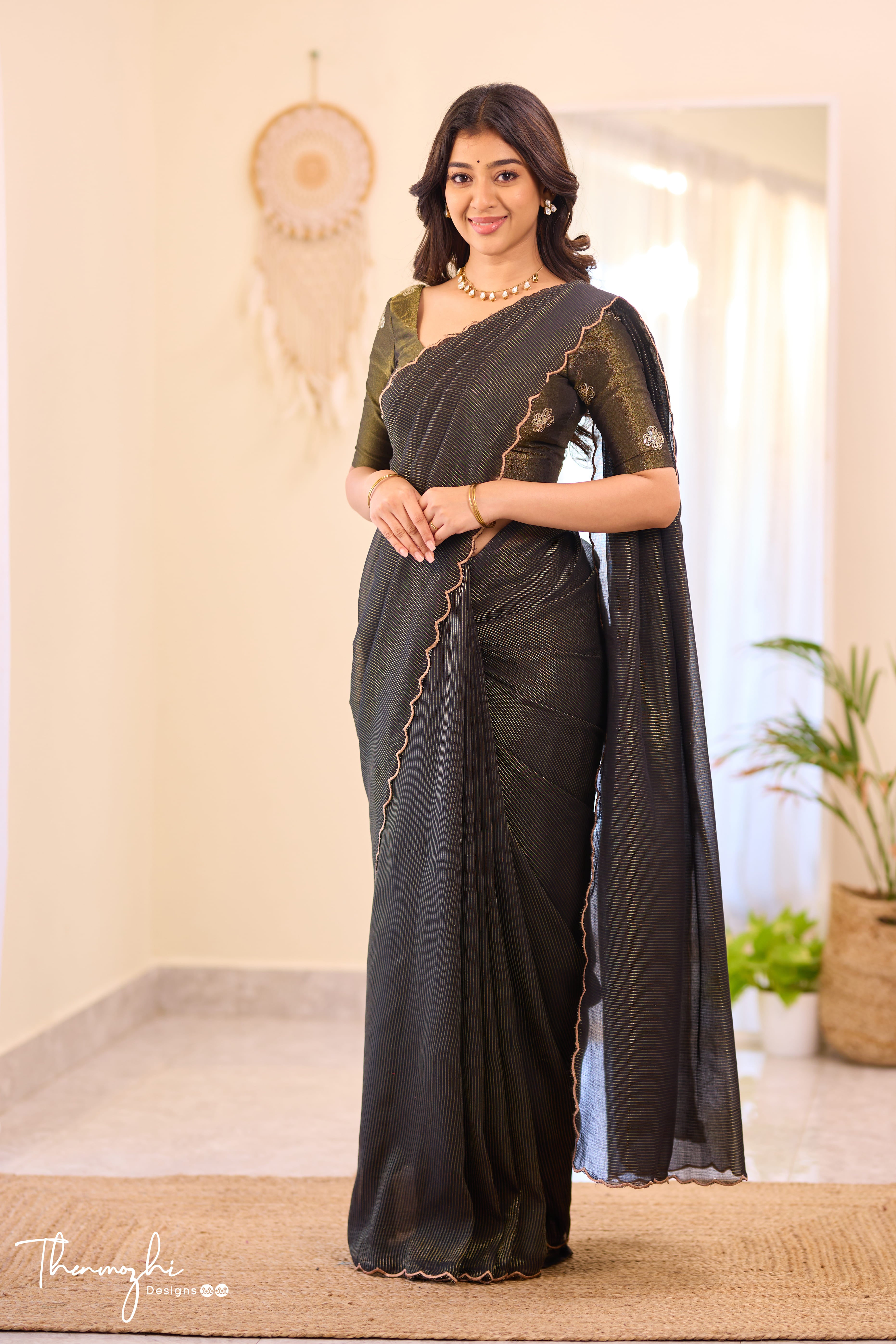 Black Striped Mul Cotton Saree