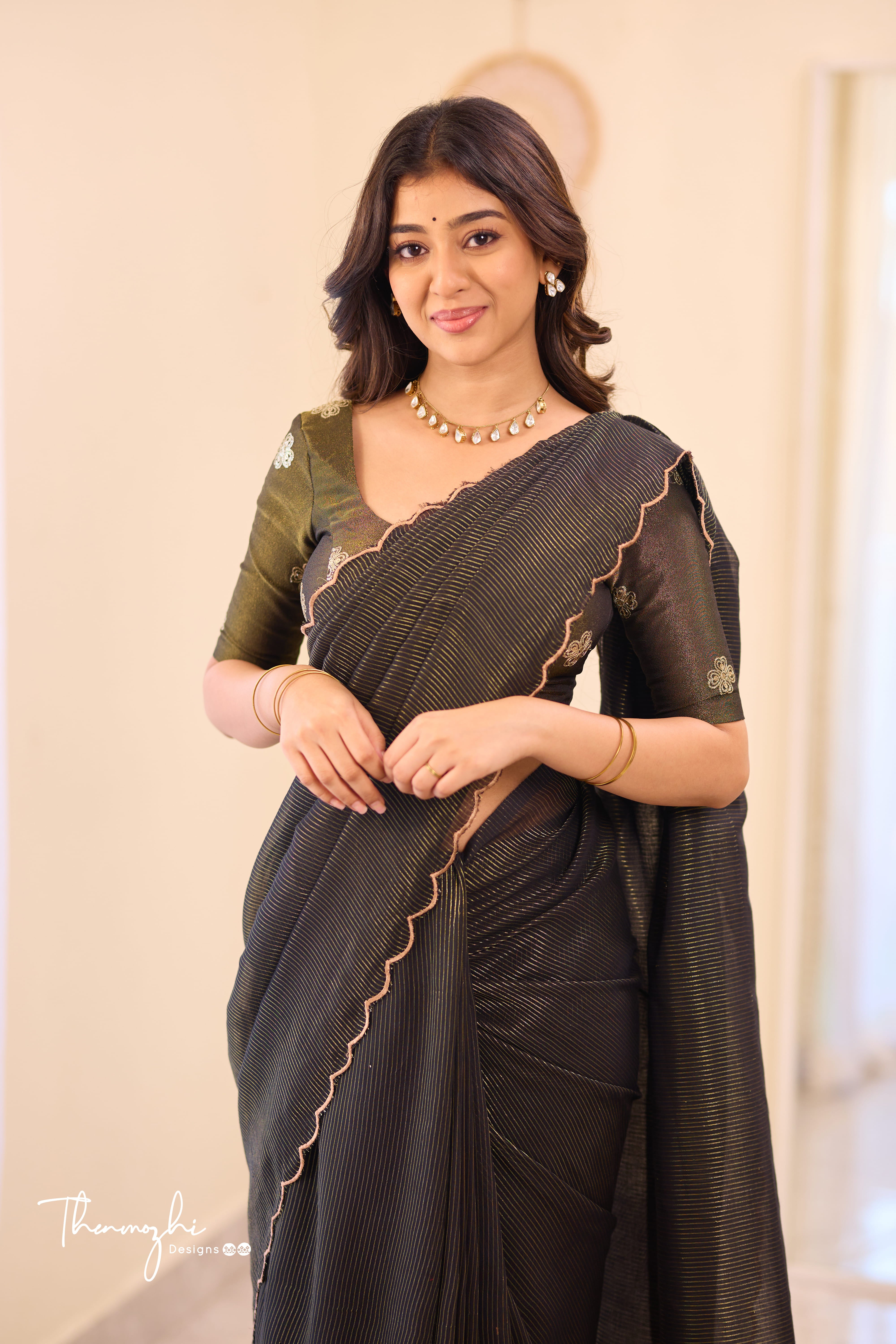 Black Striped Mul Cotton Saree