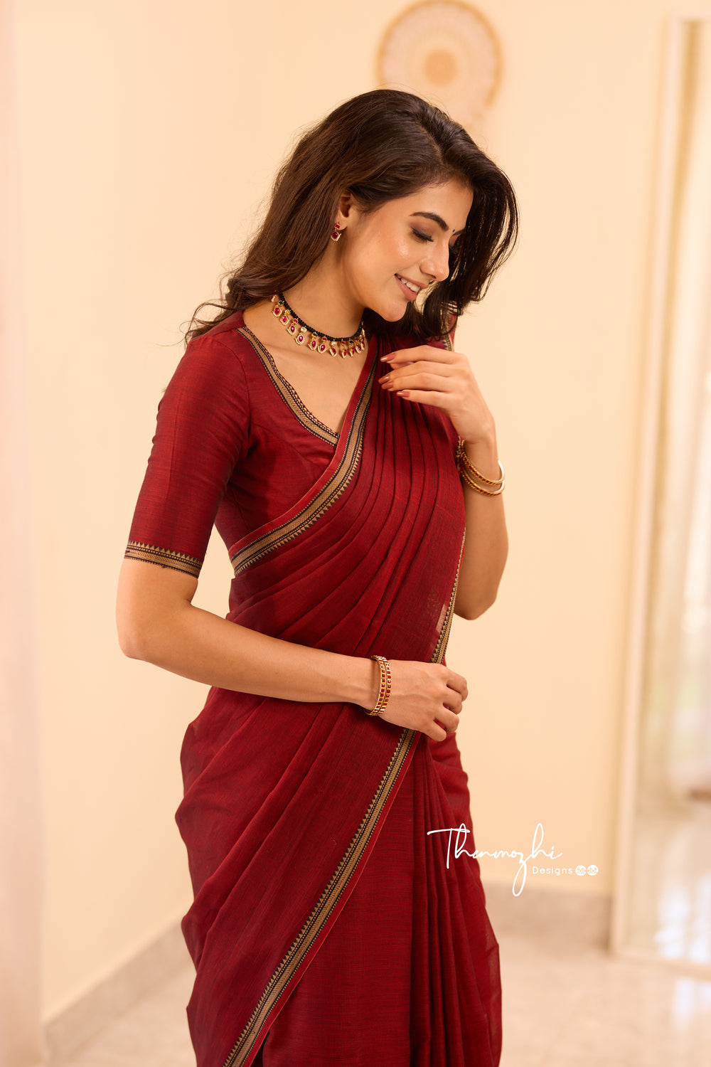Maroon Narayanpet Small Border Saree