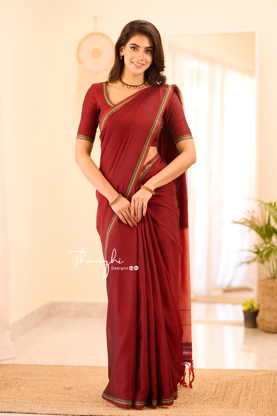 Maroon Narayanpet Small Border Saree