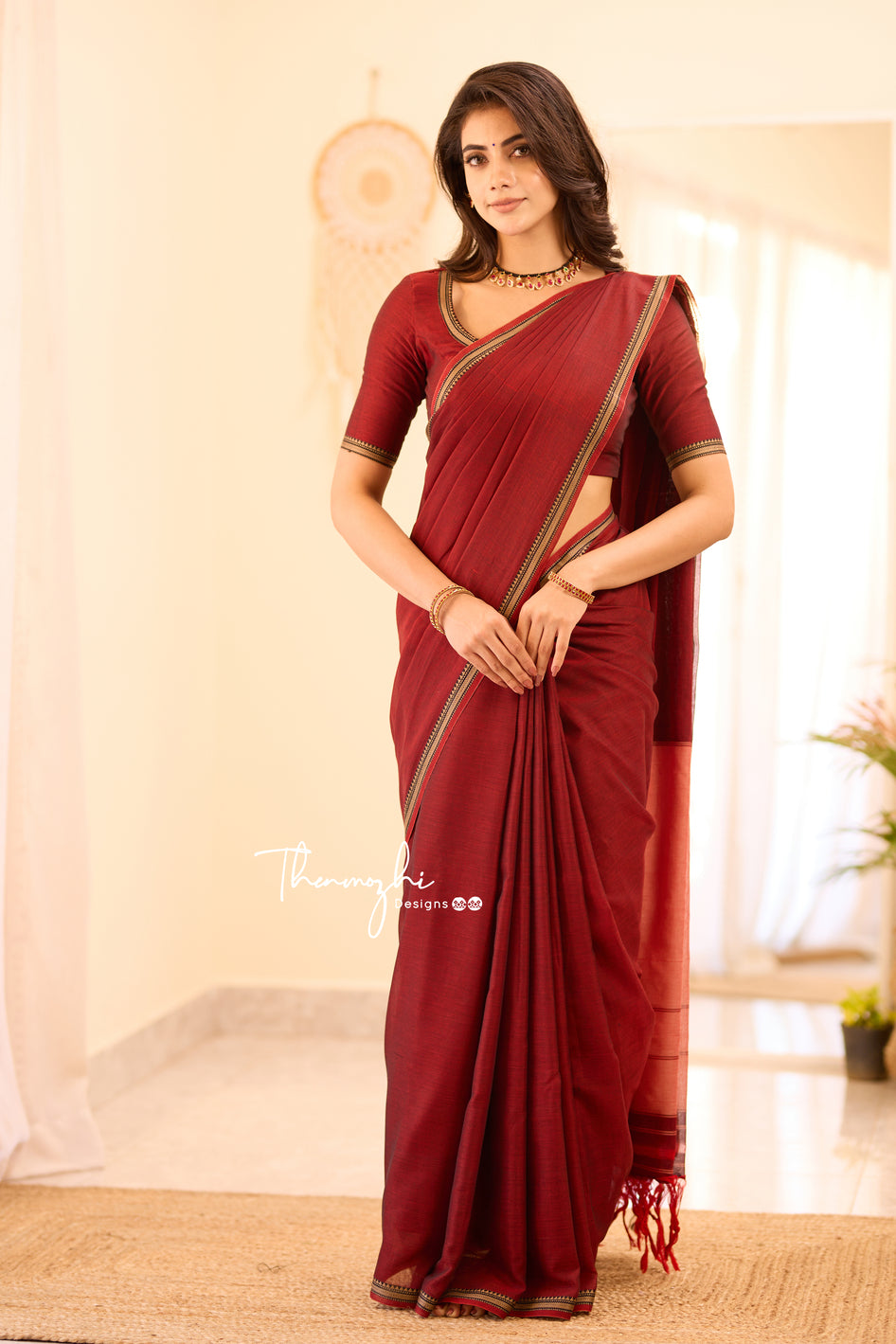 Maroon Narayanpet Small Border Saree