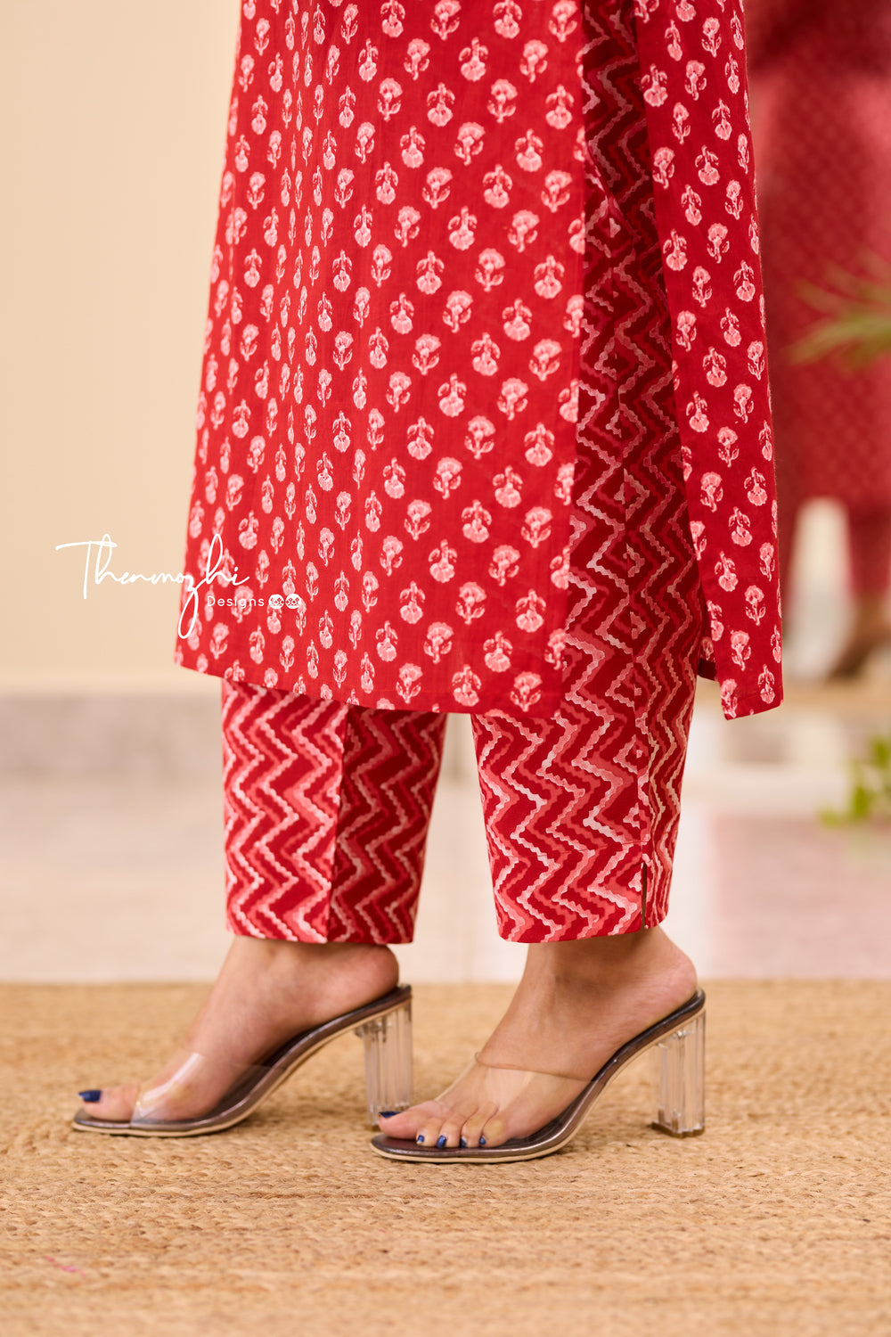 Saanvi - Red Cotton Suit Set With Cotton Dupatta