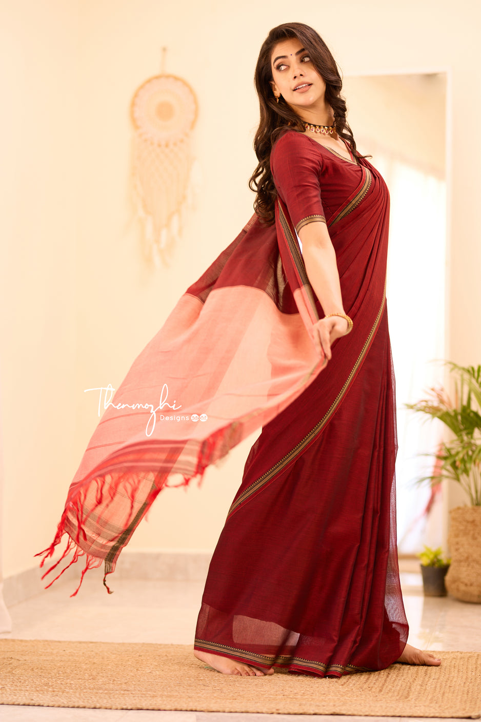 Maroon Narayanpet Small Border Saree