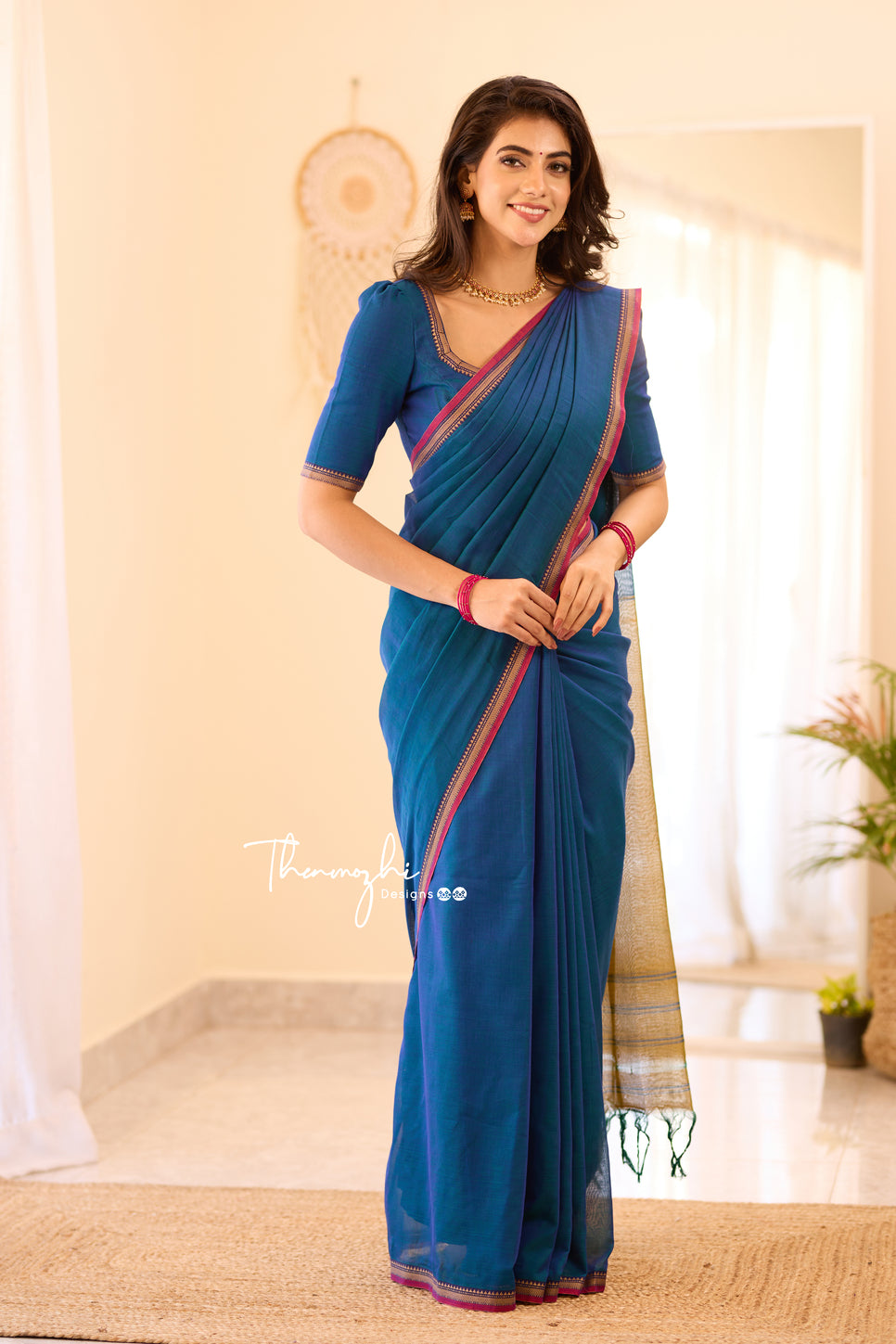 Blue Narayanpet Small Border Saree