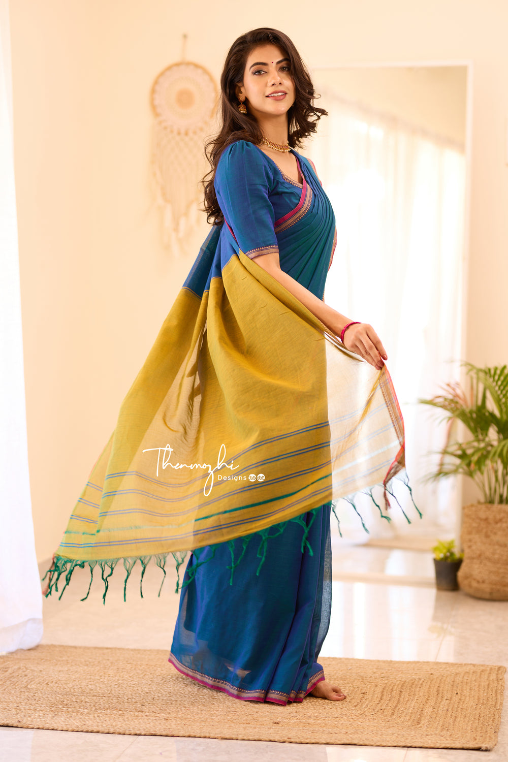 Blue Narayanpet Small Border Saree
