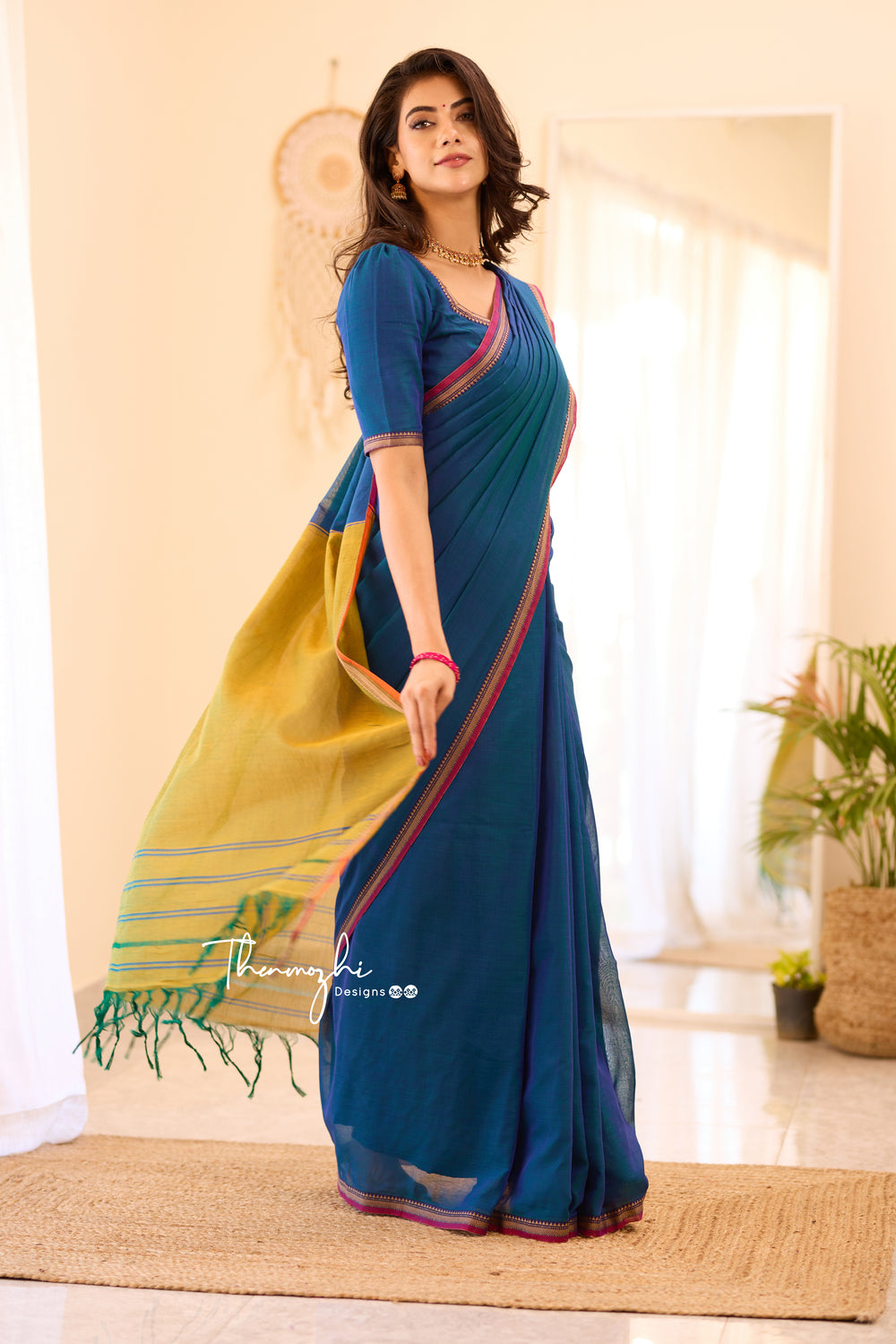 Blue Narayanpet Small Border Saree