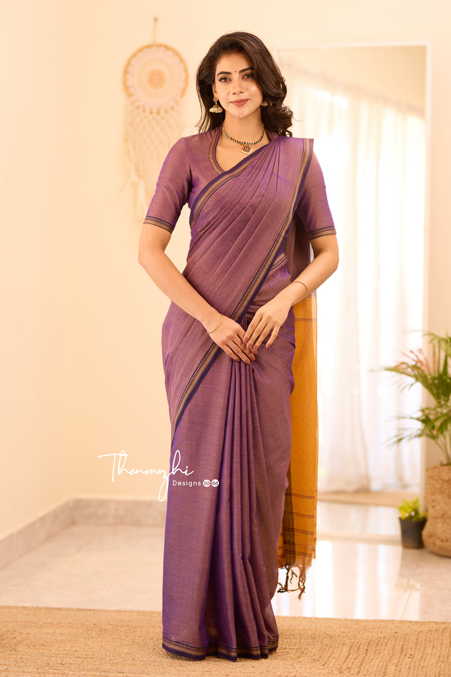 Purple Narayanpet Small Border Saree