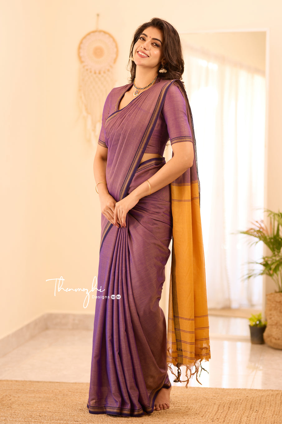 Purple Narayanpet Small Border Saree