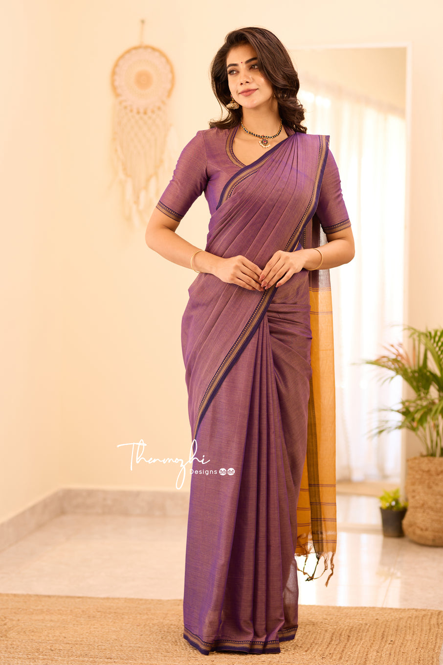 Purple Narayanpet Small Border Saree