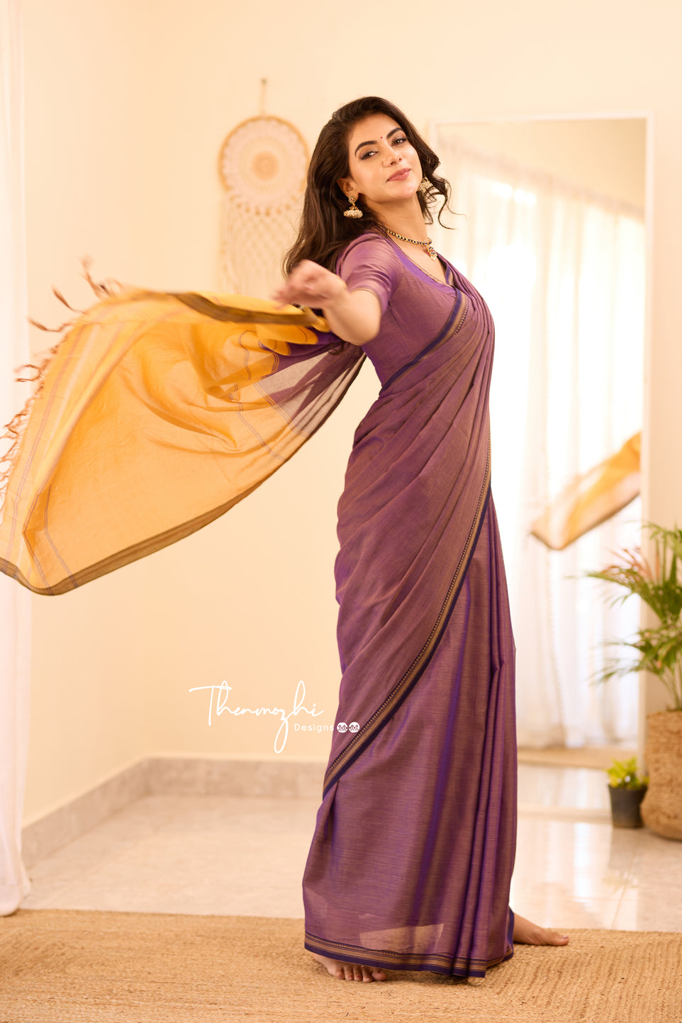 Purple Narayanpet Small Border Saree