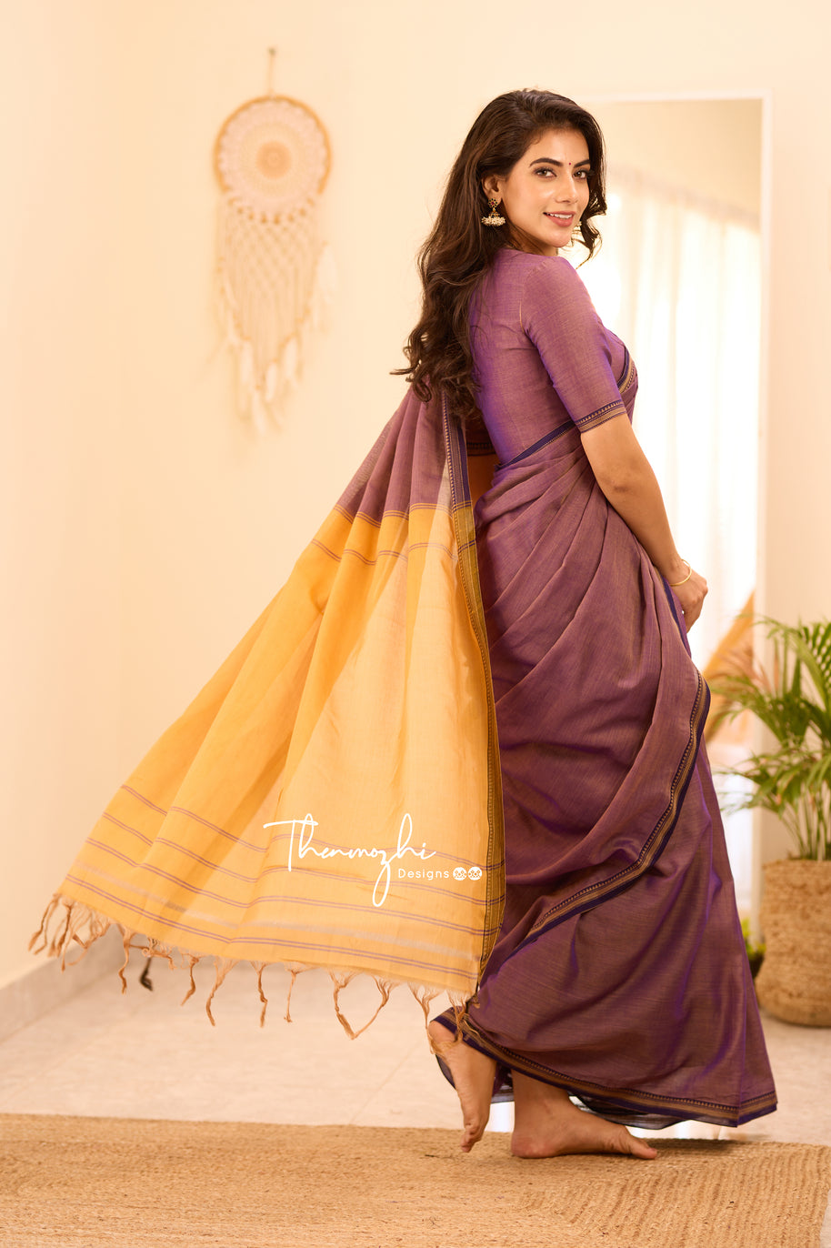 Purple Narayanpet Small Border Saree