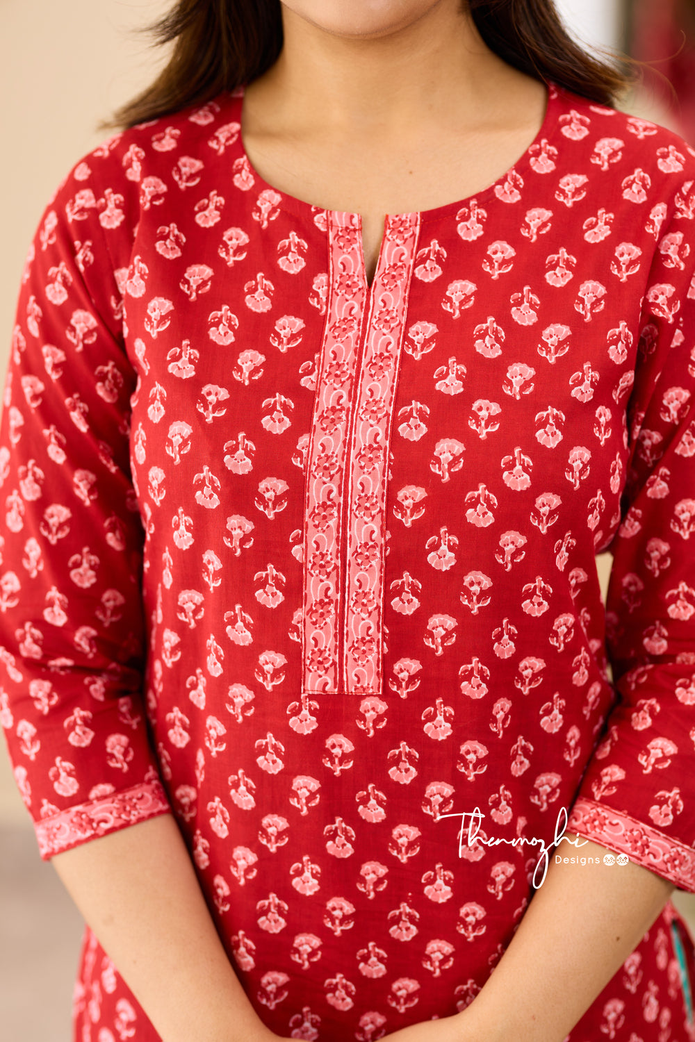 Saanvi - Red Cotton Suit Set With Cotton Dupatta