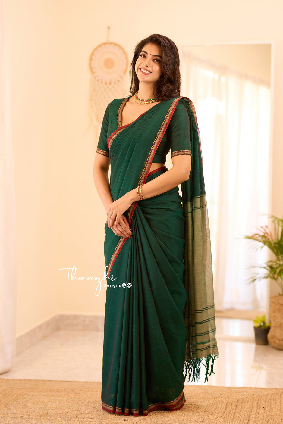 Green Narayanpet Small Border Saree