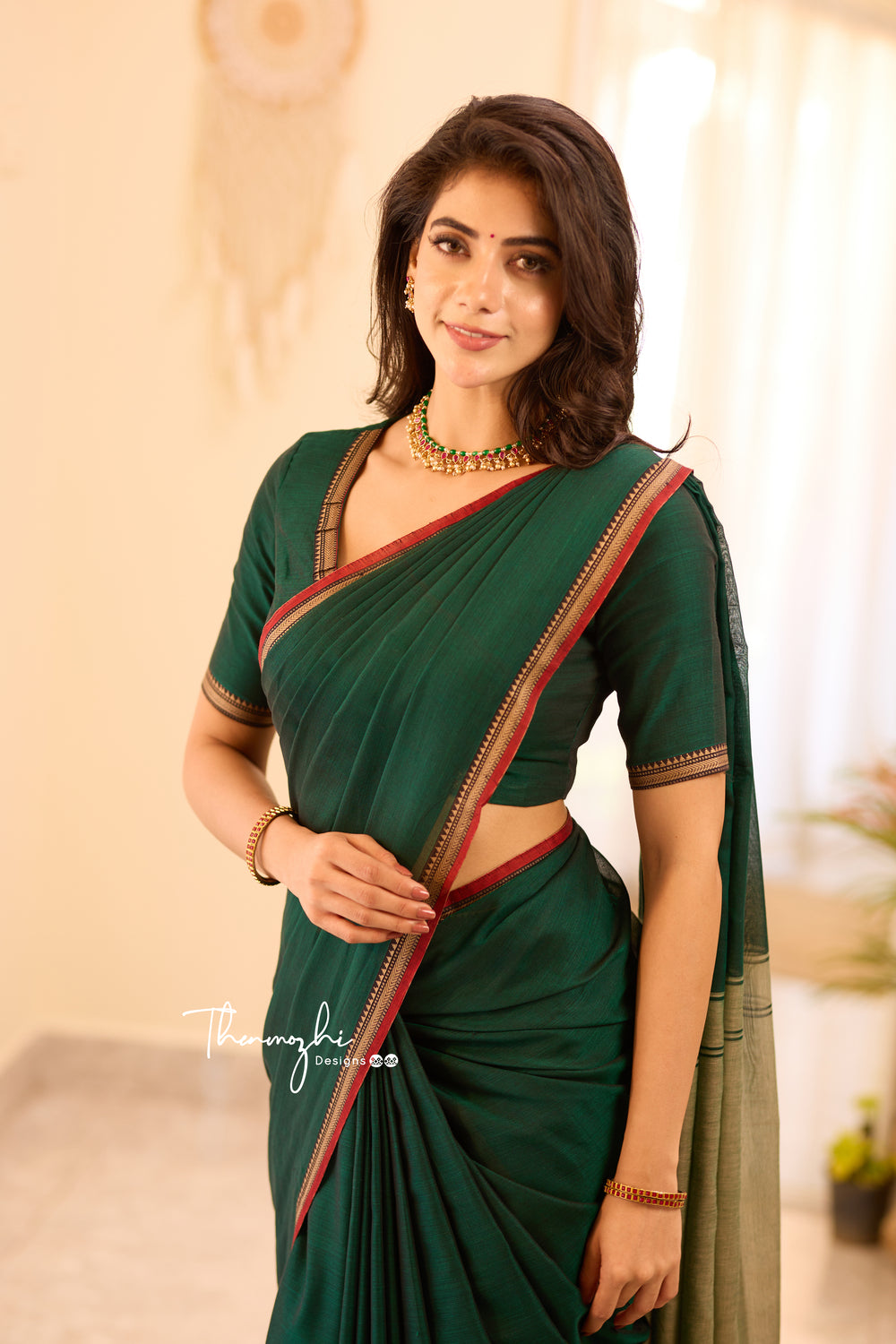 Green Narayanpet Small Border Saree