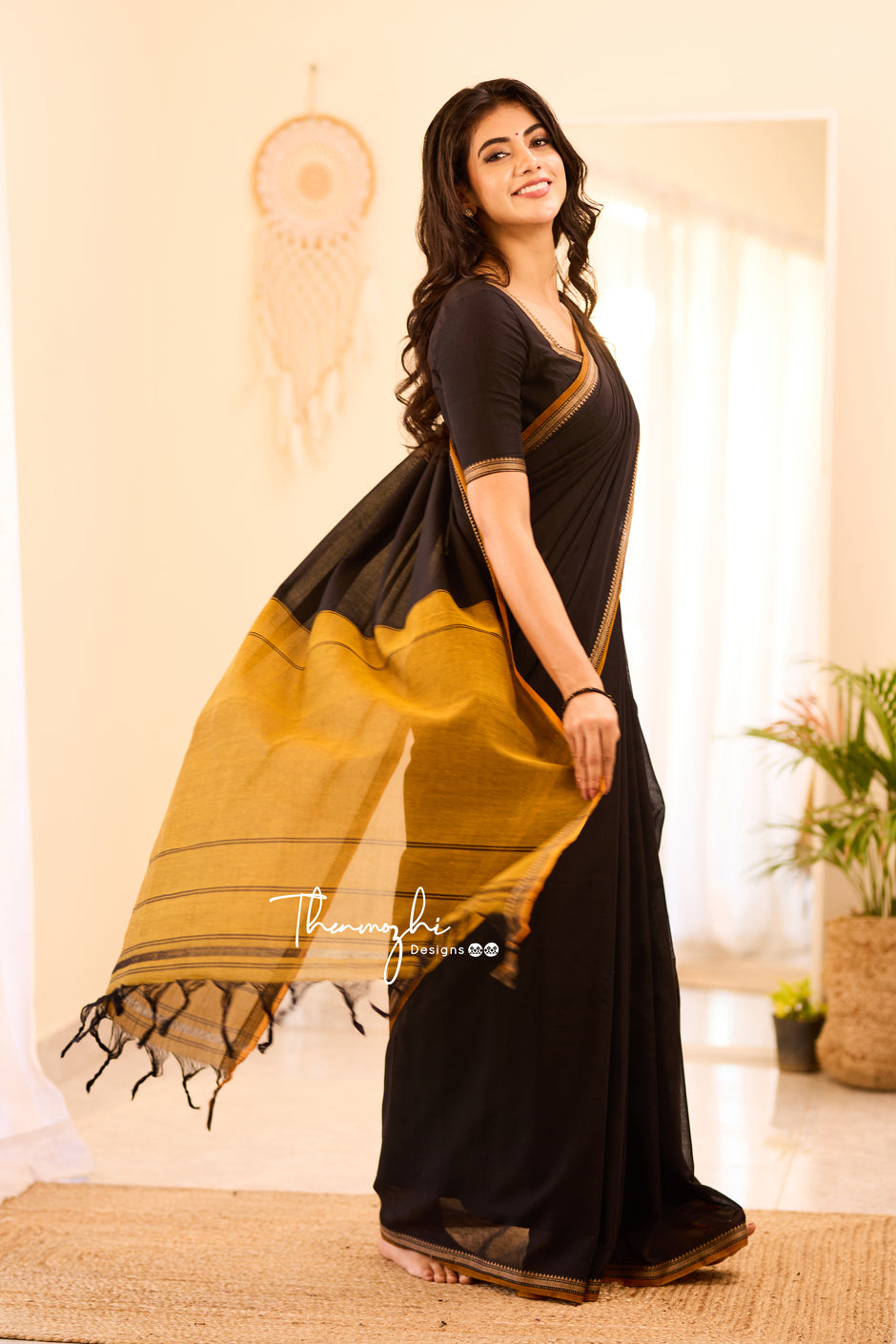 Black Narayanpet Small Border Saree