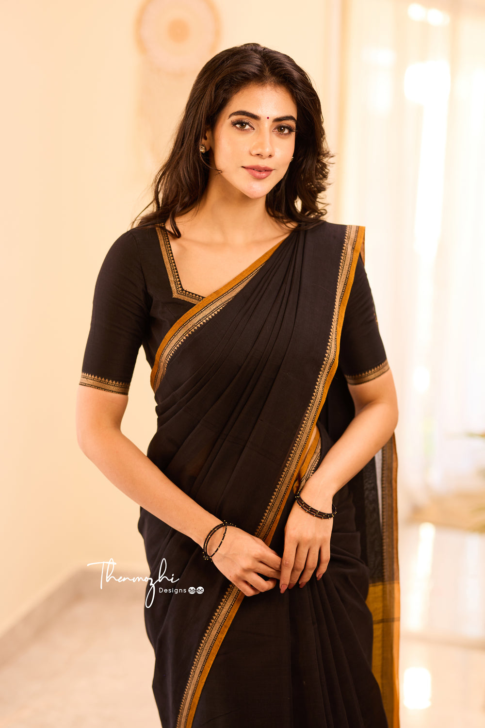Black Narayanpet Small Border Saree