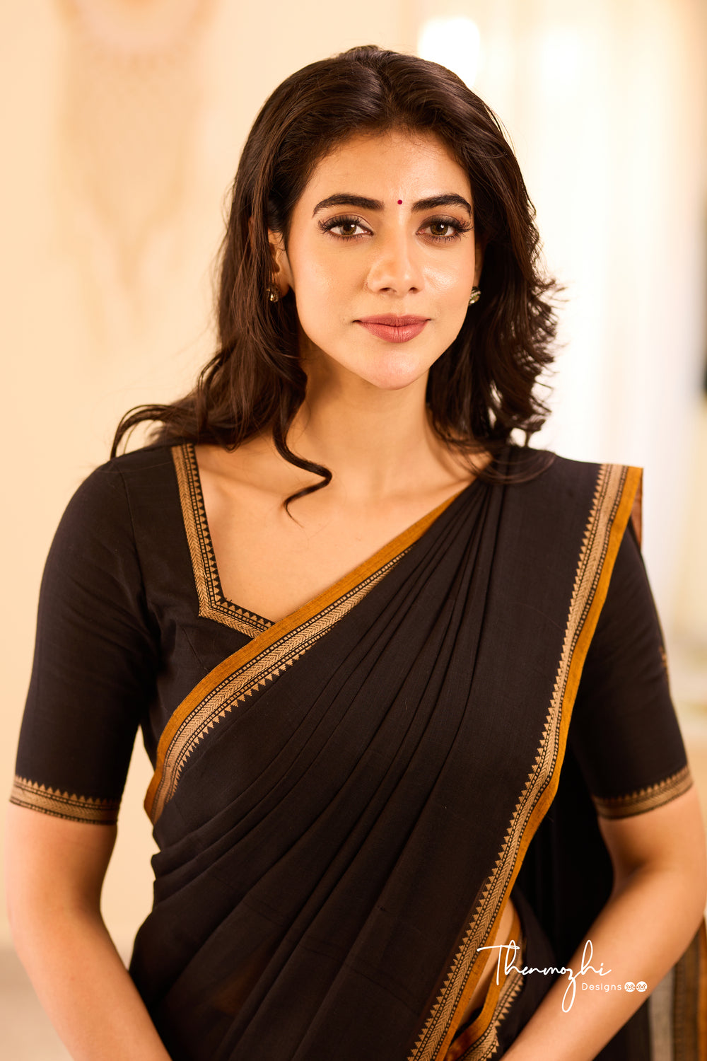 Black Narayanpet Small Border Saree