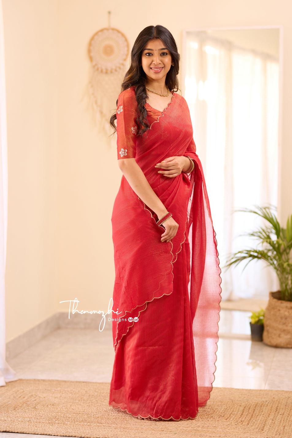 Red Striped Mul Cotton Saree