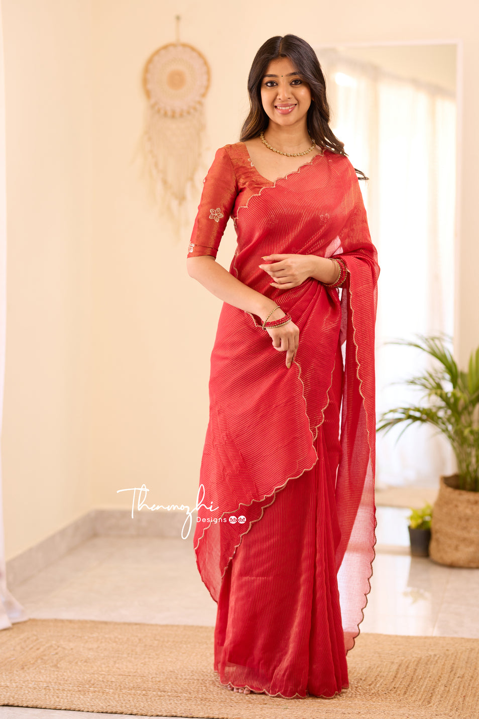 Red Striped Mul Cotton Saree