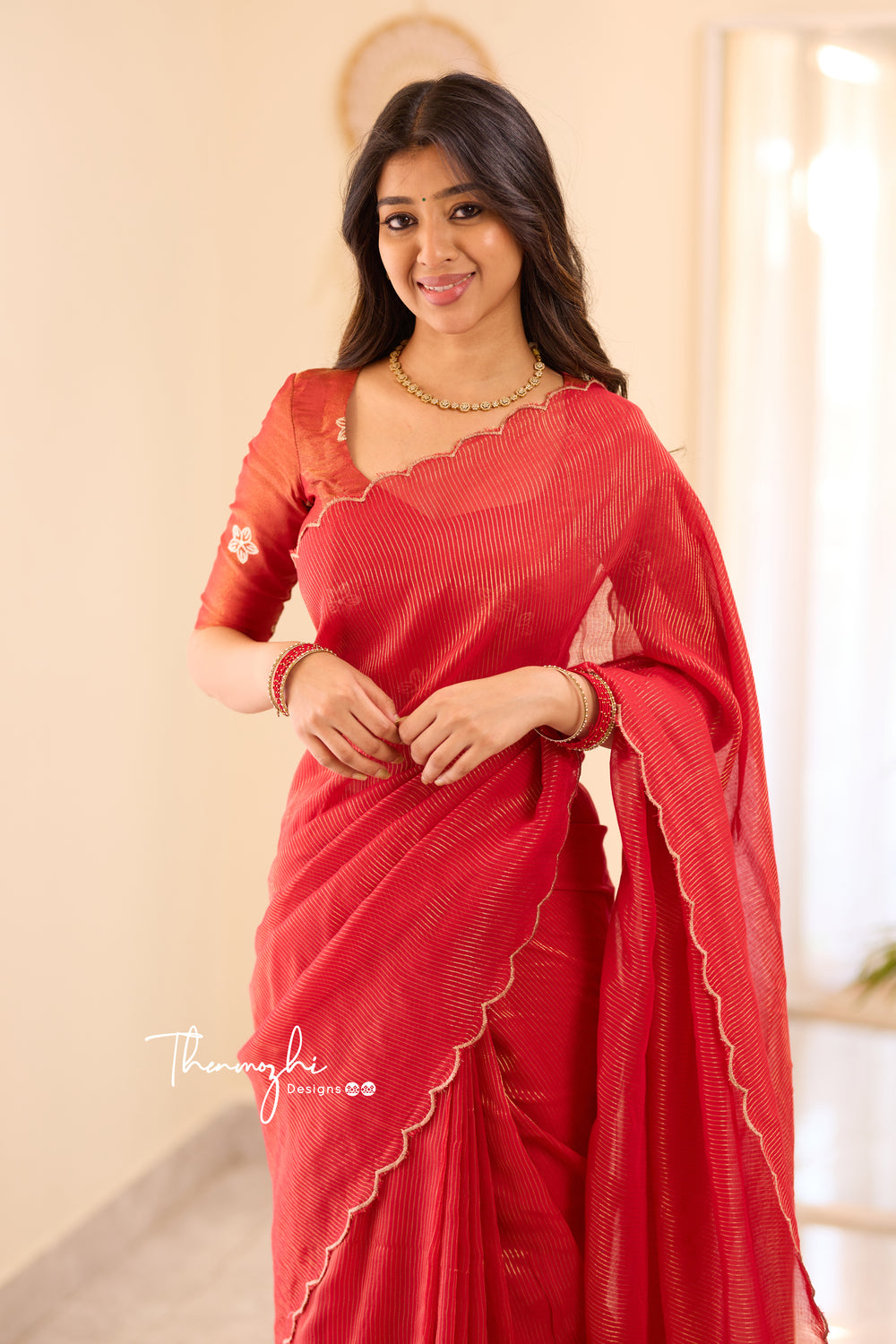 Red Striped Mul Cotton Saree