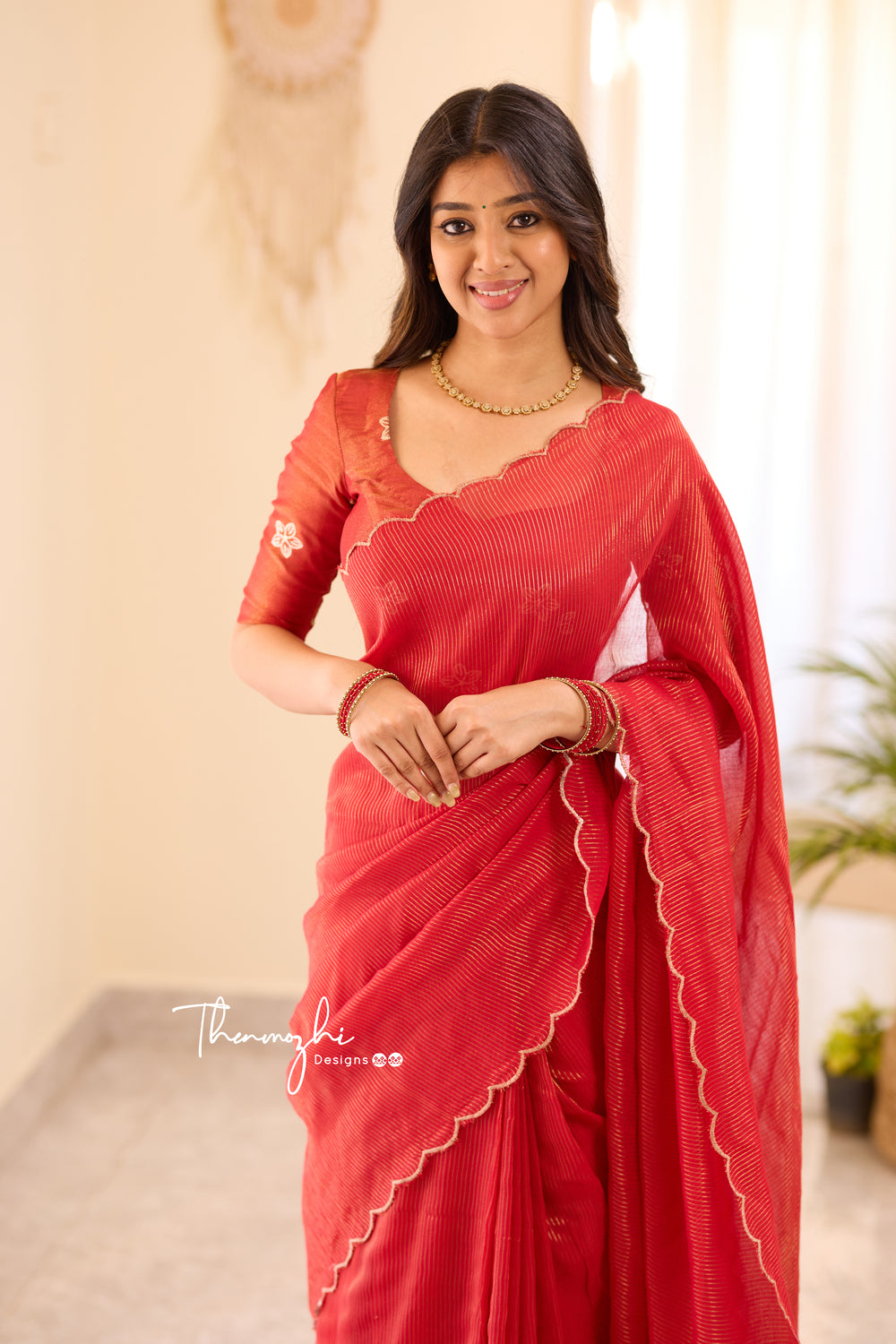 Red Striped Mul Cotton Saree