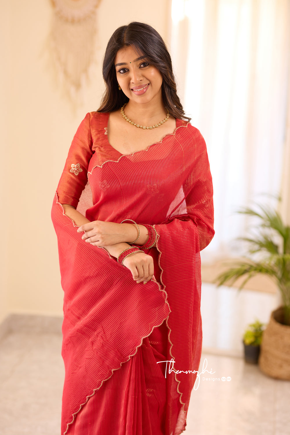 Red Striped Mul Cotton Saree