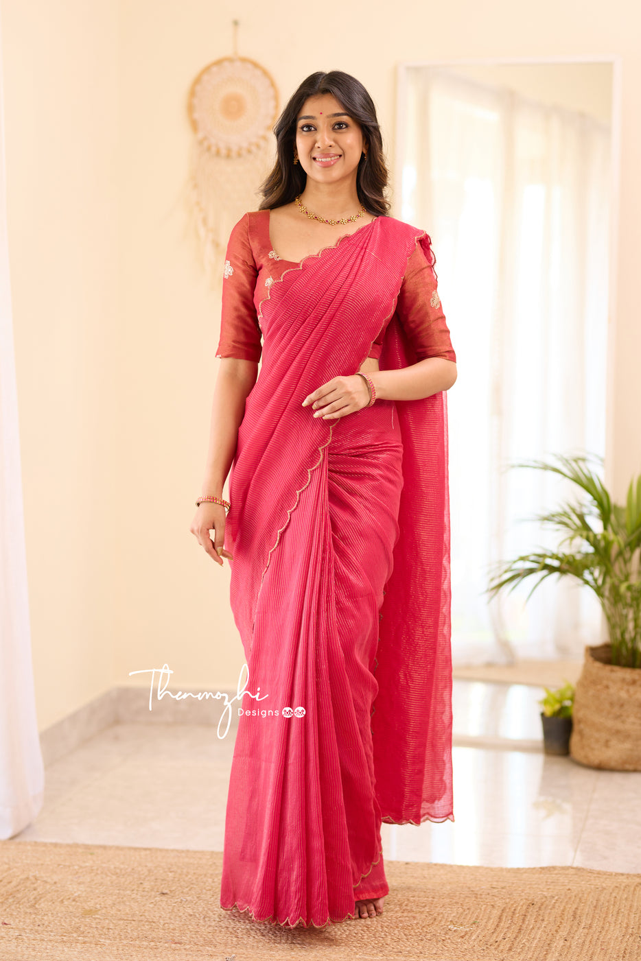 Pink Striped Mul Cotton Saree