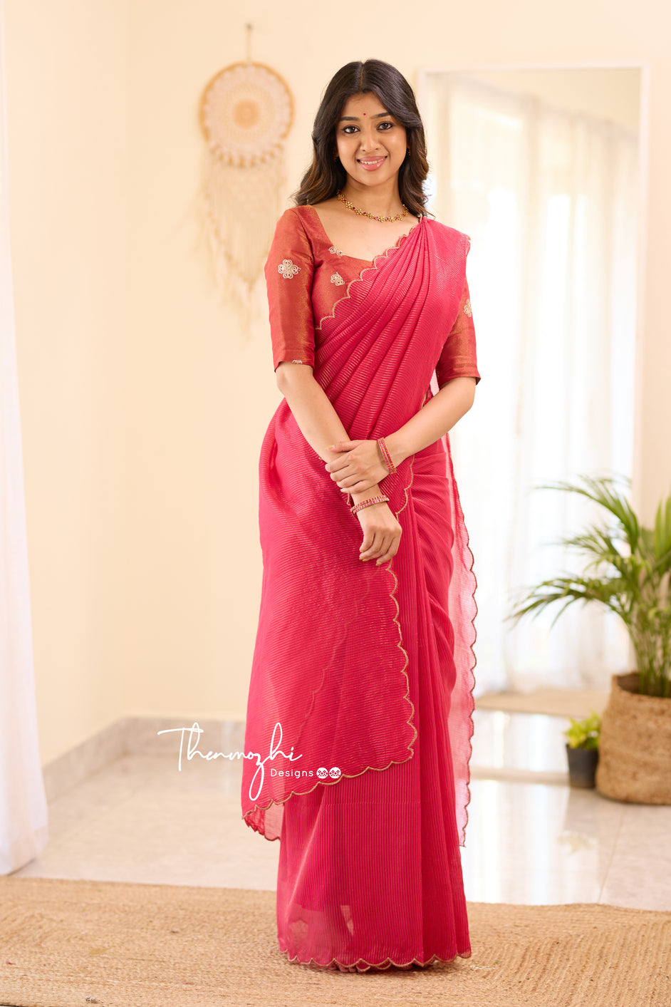 Pink Striped Mul Cotton Saree