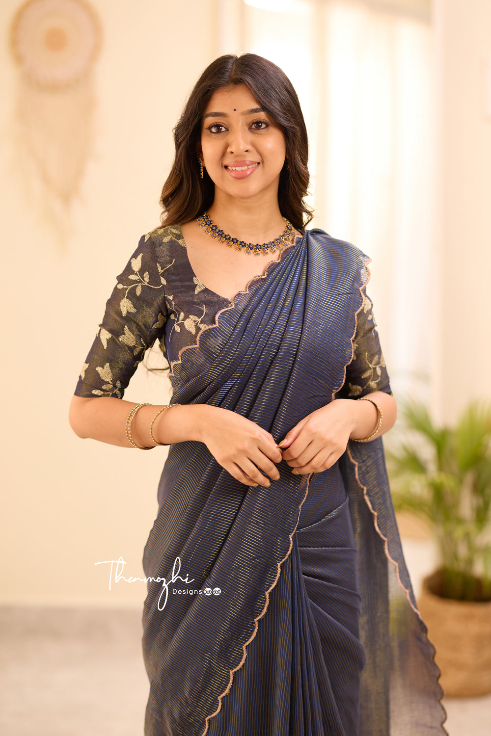 Dark Blue Striped Mul Cotton Saree