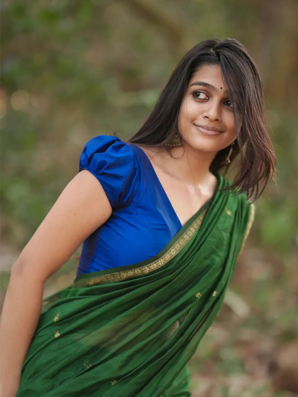 Ananthika (Ethnic Peacock Green) Maheshwari Silk Cotton Handloom Saree