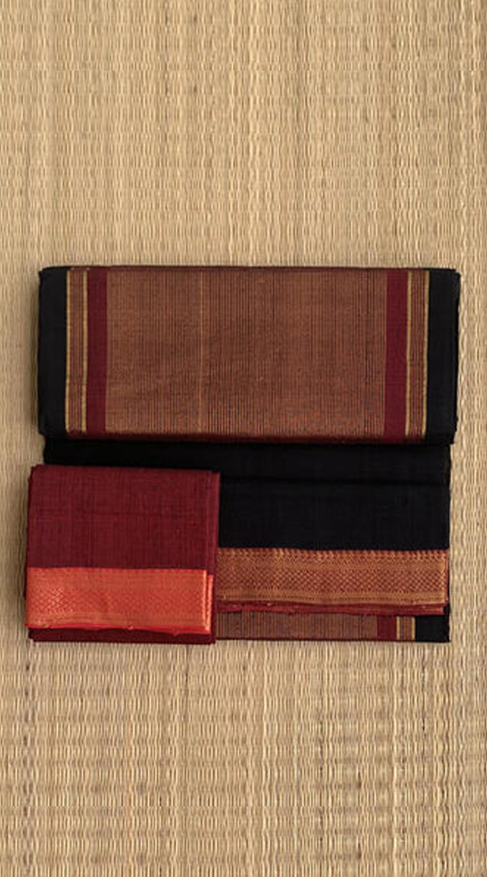 Black and Maroon - Mangalagiri Cotton Saree with Zari Border