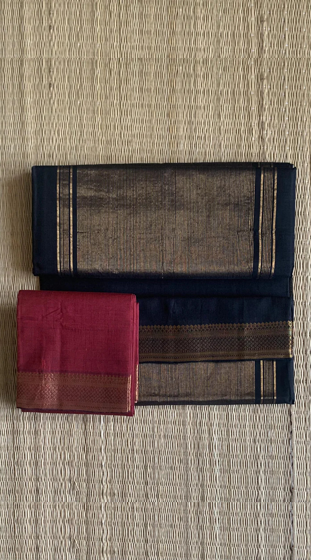 Black - Mangalagiri Cotton Saree with Zari Border